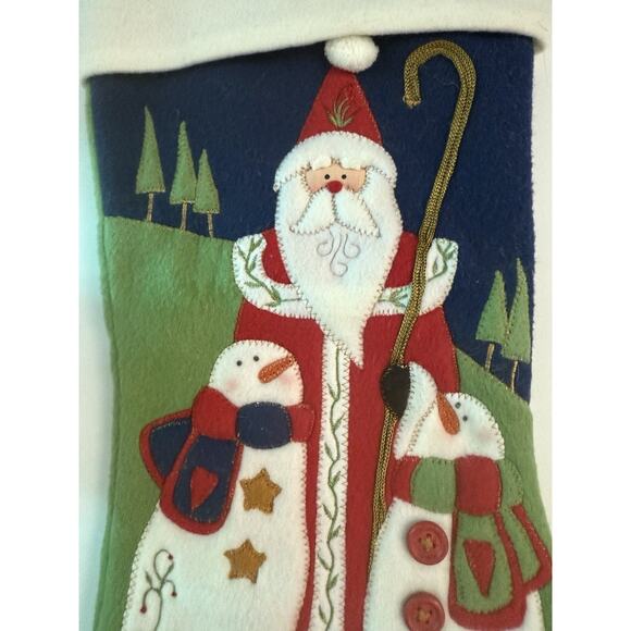 Santa With Xmas Tree Felt Christmas Stocking 20" Fleece Appliques - Picture 3 of 6